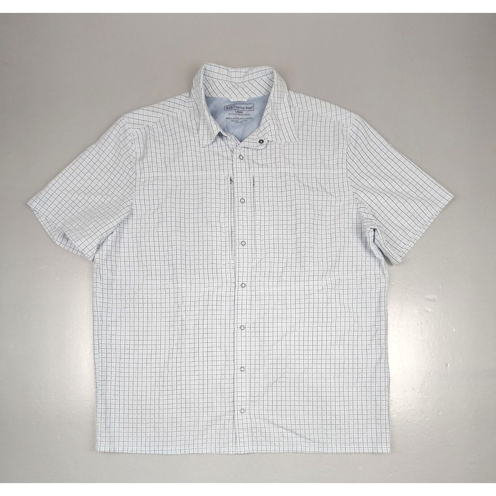 5.11 Tactical Shirt Mens Large. Grey Blue‎ Plaid Short Sleeve 2 Zip Pockets.